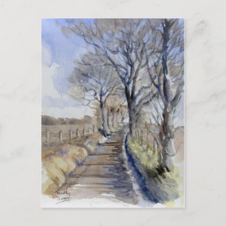 Carte postale d'art - Une route hivernale, aquarel