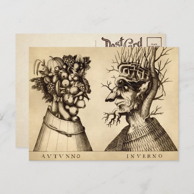 Carte postale d'art vintage d'automne et d'hiver (Devant / Derrière)