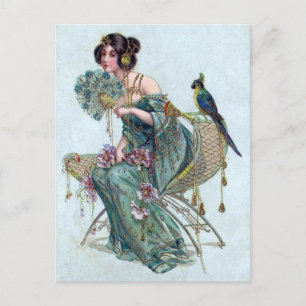 Carte postale d'art vintage de peinture de femme a