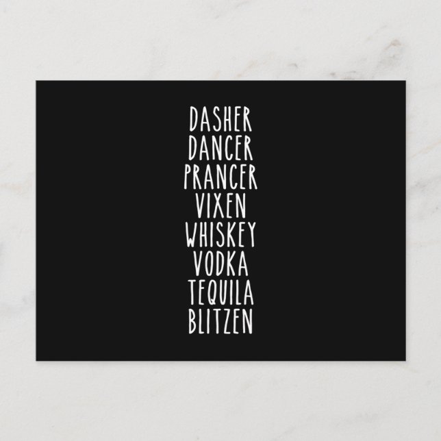 Carte Postale Dasher Dancer Prancer Vixen Whiskey Vodka Tequila (Devant)