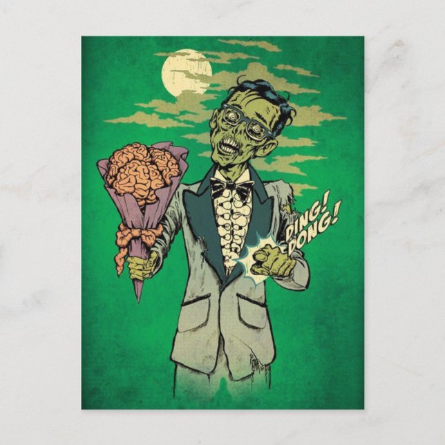 Carte Postale date de bal de zombie avec des roses du cerveau (Devant)