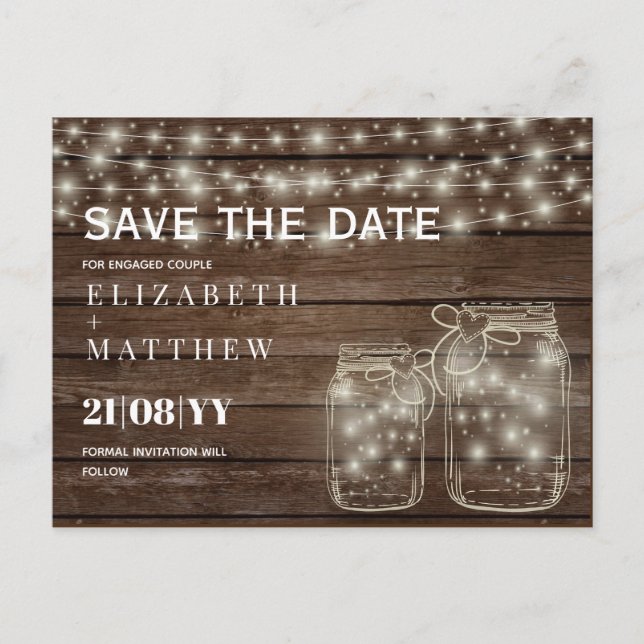 Carte Postale Date d'enregistrement RUSTIQUE Mason Jars Chaînes  (Devant)