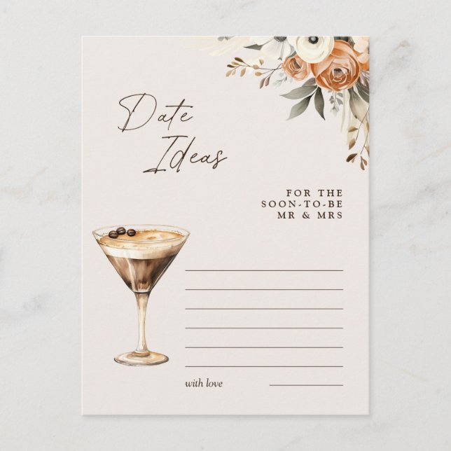 Carte Postale Date Idées Espresso Martini Fête des mariées Jeu (Devant)