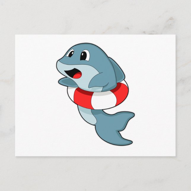 Carte Postale Dauphin à la baignade avec un anneau de natation (Devant)