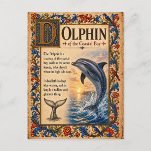 Carte Postale Dauphin, Art du Bestiaire Médiéval
