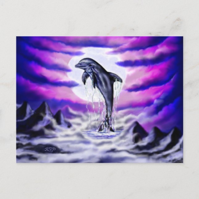 Carte Postale Dauphin au clair de lune (Devant)
