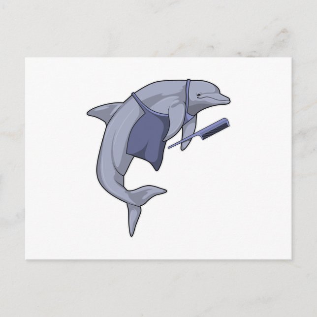 Carte Postale Dauphin coiffeur avec peigne (Devant)