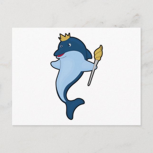 Carte Postale Dauphin en roi avec sceptre et couronne (Devant)