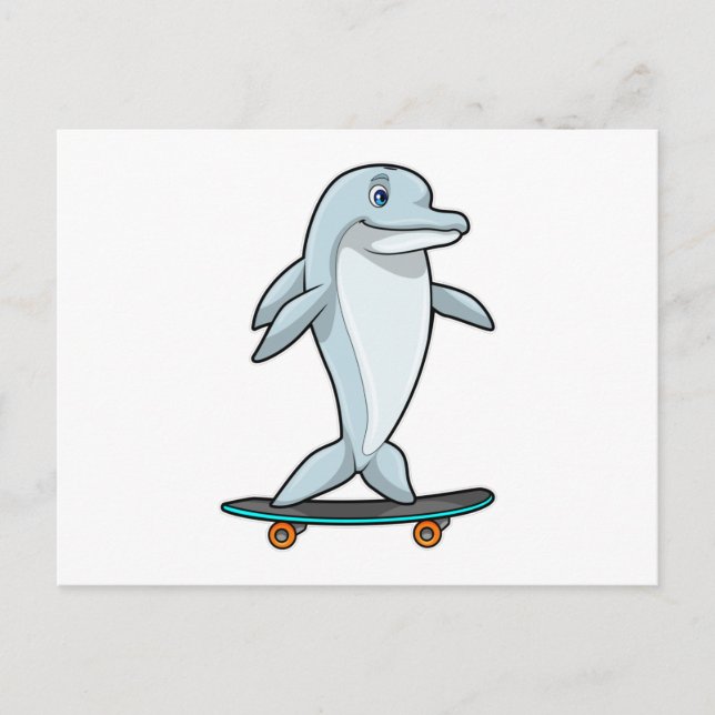 Carte Postale Dauphin en skater avec skateboard (Devant)
