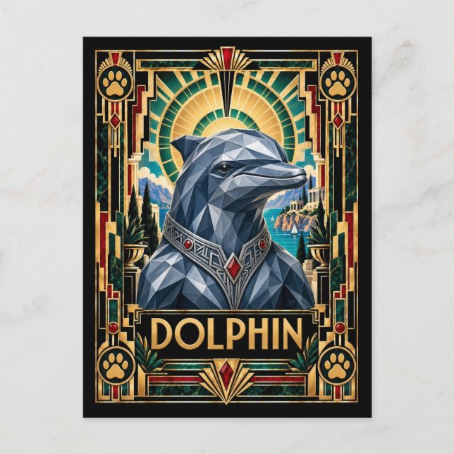 Carte Postale Dauphin, faune Art déco (Devant)