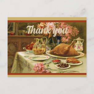 Carte Postale D'Automne Vintage Joyeux Thanksgiving Dinde Rustiq