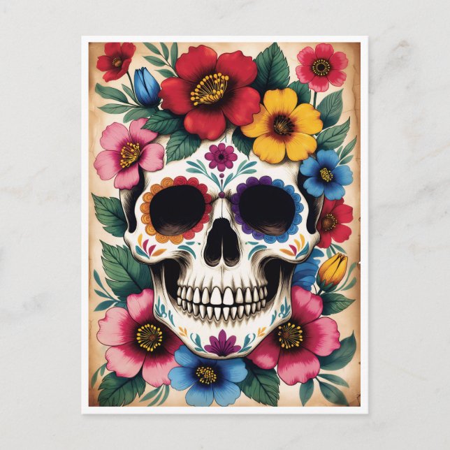 Carte Postale Day of the Dead Floral Skull (Devant)