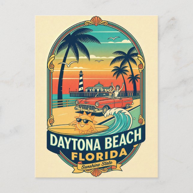 Carte Postale Daytona Beach Floride Rétro Années 1950 (Devant)