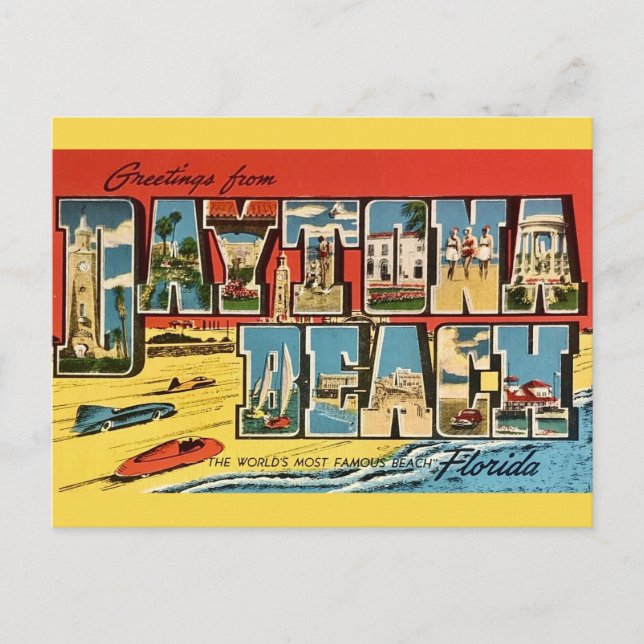 Carte Postale Daytona Beach Floride Salutation Vintage (Devant)