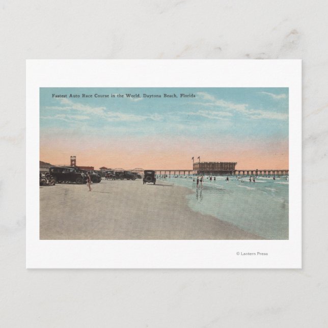 Carte Postale Daytona, FL - Vue sur la plage avec voitures & (Devant)