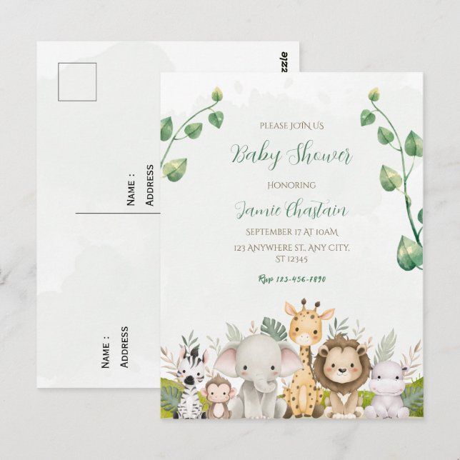Carte postale de baby shower aquarelle verte et bl (Devant / Derrière)
