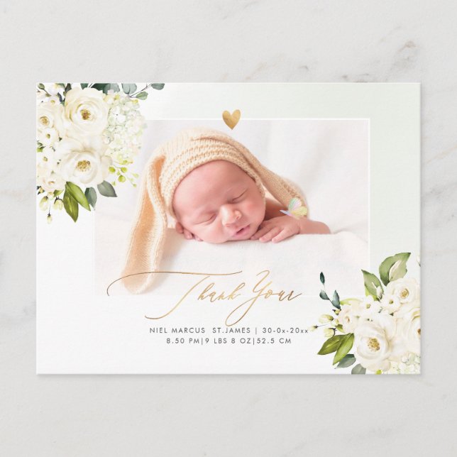 Carte postale de Baby Shower H2 Alabaster Roses Hy (Devant)