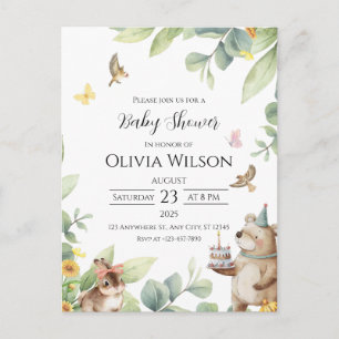 Carte postale de baby shower illustrée d'oiseaux v