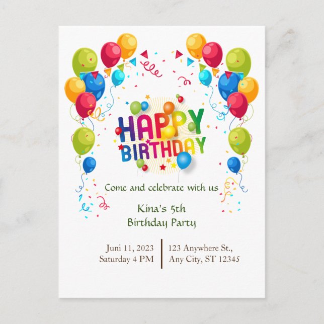 Carte postale de ballons d'anniversaire (Devant)