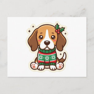 Carte postale de Beagle mignon avec un pull de Noë