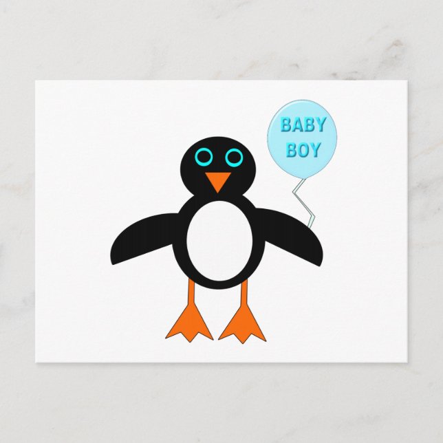 Carte postale de bébé manchot garçon bleu mignon (Devant)