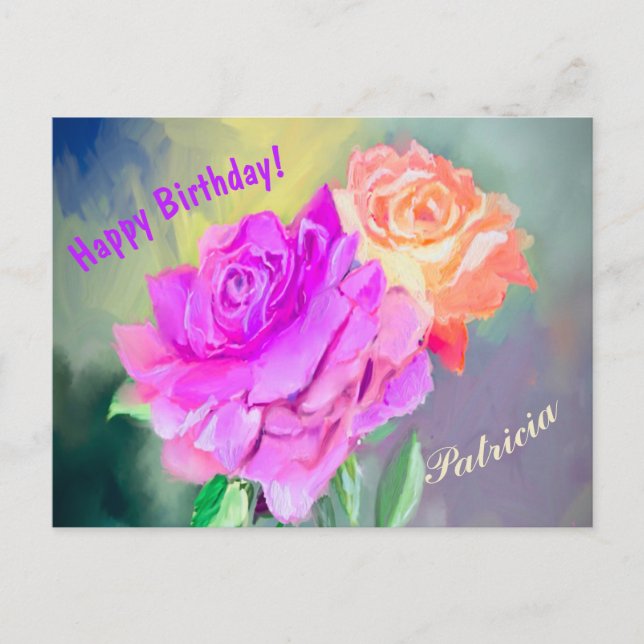 Carte Postale De belles roses peintes à la main pour une occasio (Devant)