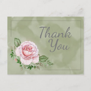 Carte Postale De belles roses roses sur un fond de remerciement