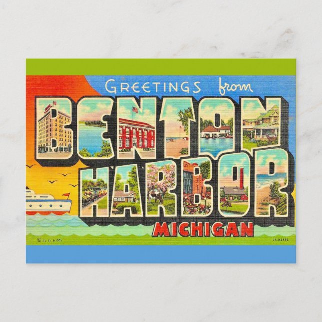 Carte postale de bienvenue à Benton Harbor Michiga (Devant)