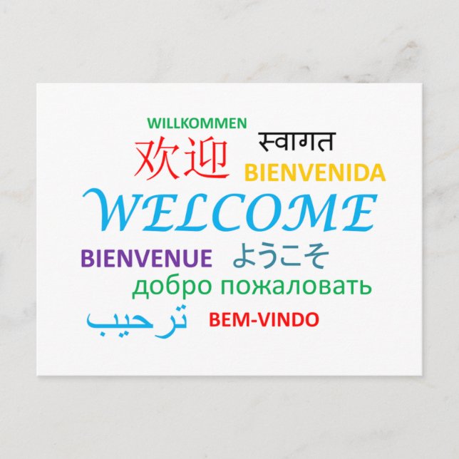 CARTE POSTALE DE BIENVENUE EN LANGUES COLORÉES (Devant)