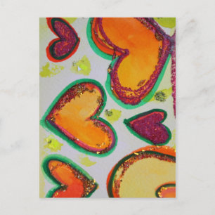 Carte postale de bonheur rose coeurs qui rient