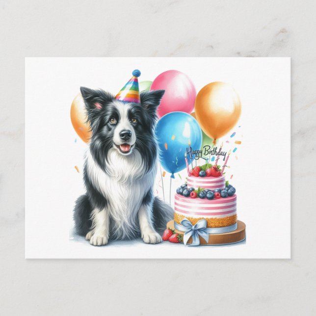 Carte postale de Border Collie avec joyeux anniver (Devant)