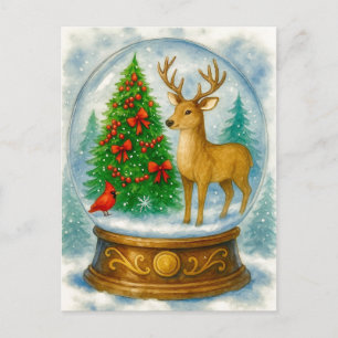 Carte postale de boule à neige de Noël avec un ren