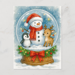 Carte postale de boule à neige de Noël Bonhomme de