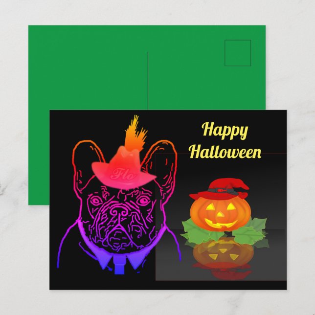 Carte postale de bouledogue français Halloween (Devant / Derrière)