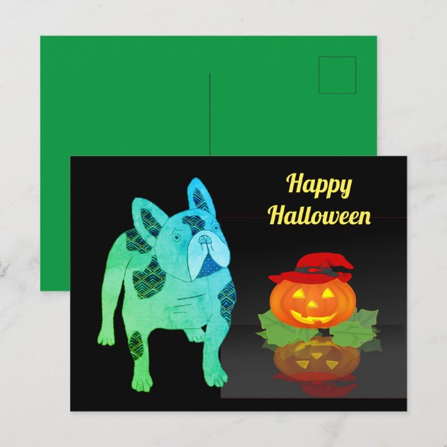 Carte postale de bouledogue français Halloween (Devant / Derrière)