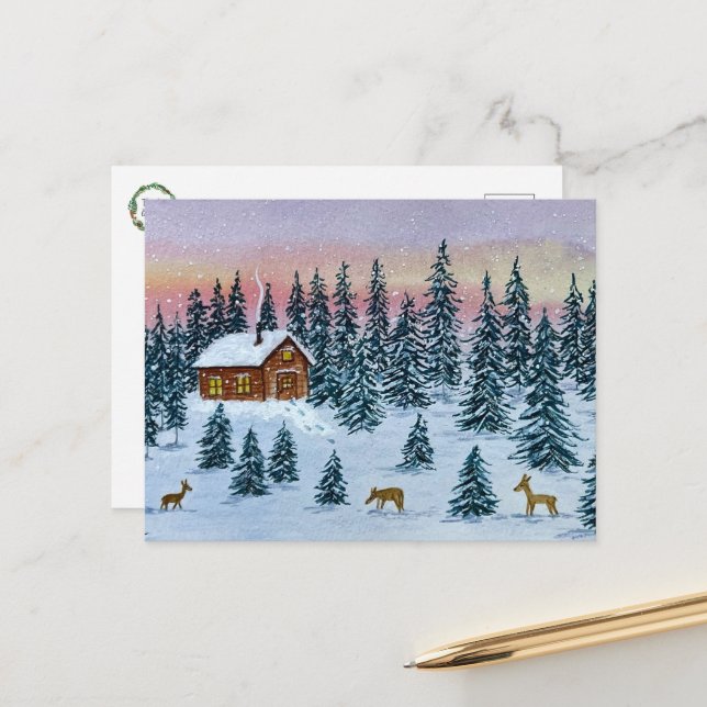 Carte postale de cabane d'hiver (Devant/Arrière en situation)
