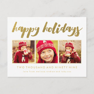 Carte postale de cadre de photo de Noël 3 d'or