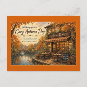 Carte postale de café au bord de la rivière en jou