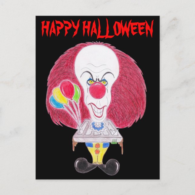 Carte postale de caricature de clown d'Halloween d (Devant)