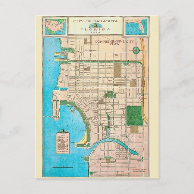 Carte postale de carte ancienne de Sarasota FL (Devant)