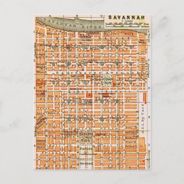 Carte postale de carte ancienne de Savannah Géorgi (Devant)