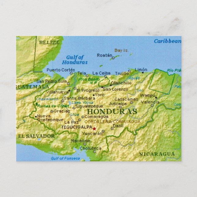 Carte postale de carte ancienne du Honduras (Devant)