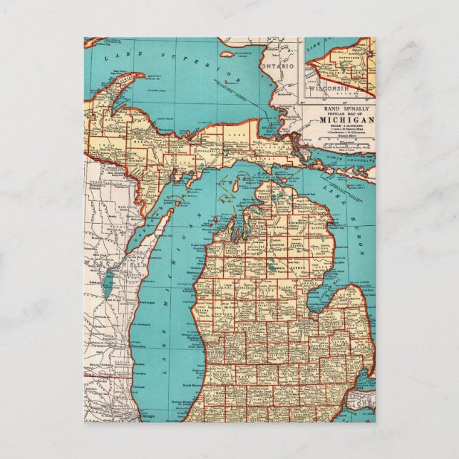 Carte postale de carte ancienne du Michigan State (Devant)