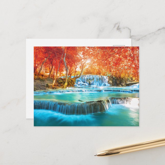 Carte postale de cascade automnale sereine (Devant/Arrière en situation)