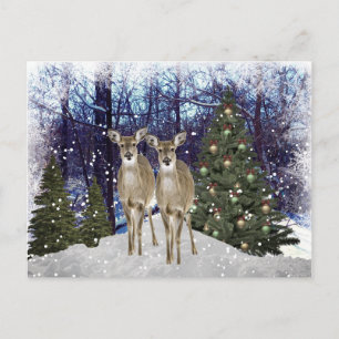 Carte postale de cerfs et d'arbre de Noël de pays