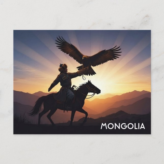 Carte postale de chasseur d'aigles de Mongolie (Devant)