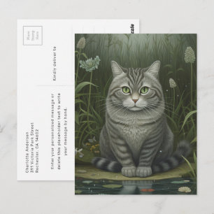 Carte postale de chat adorable aux yeux verts près