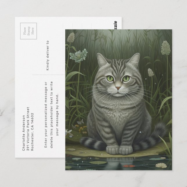 Carte postale de chat adorable aux yeux verts près (Devant / Derrière)