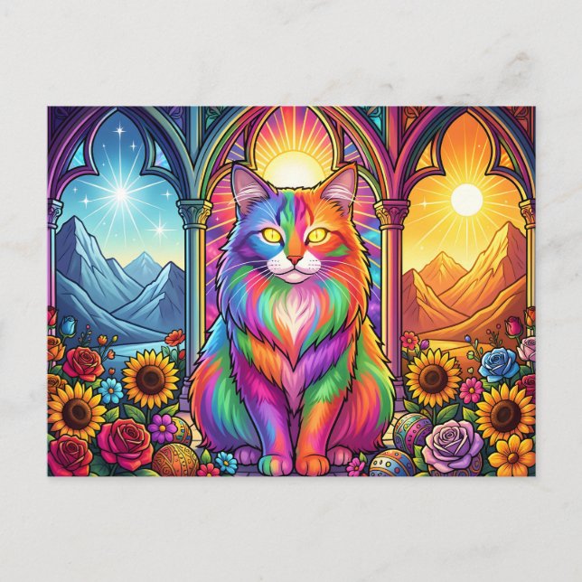 carte postale de chat arc-en-ciel (Devant)