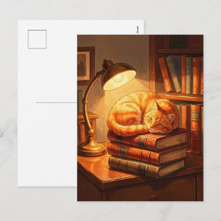Carte postale de chat de bibliothèque cosy - Cadea